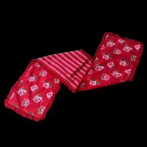 Reversible Floral Striped Table Runner Pink Roses Red Ruffled Flowers 16” by 72”